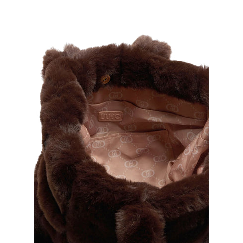 Borsa Donna in teddy, con tracolla rimovibile e patch logo frontale